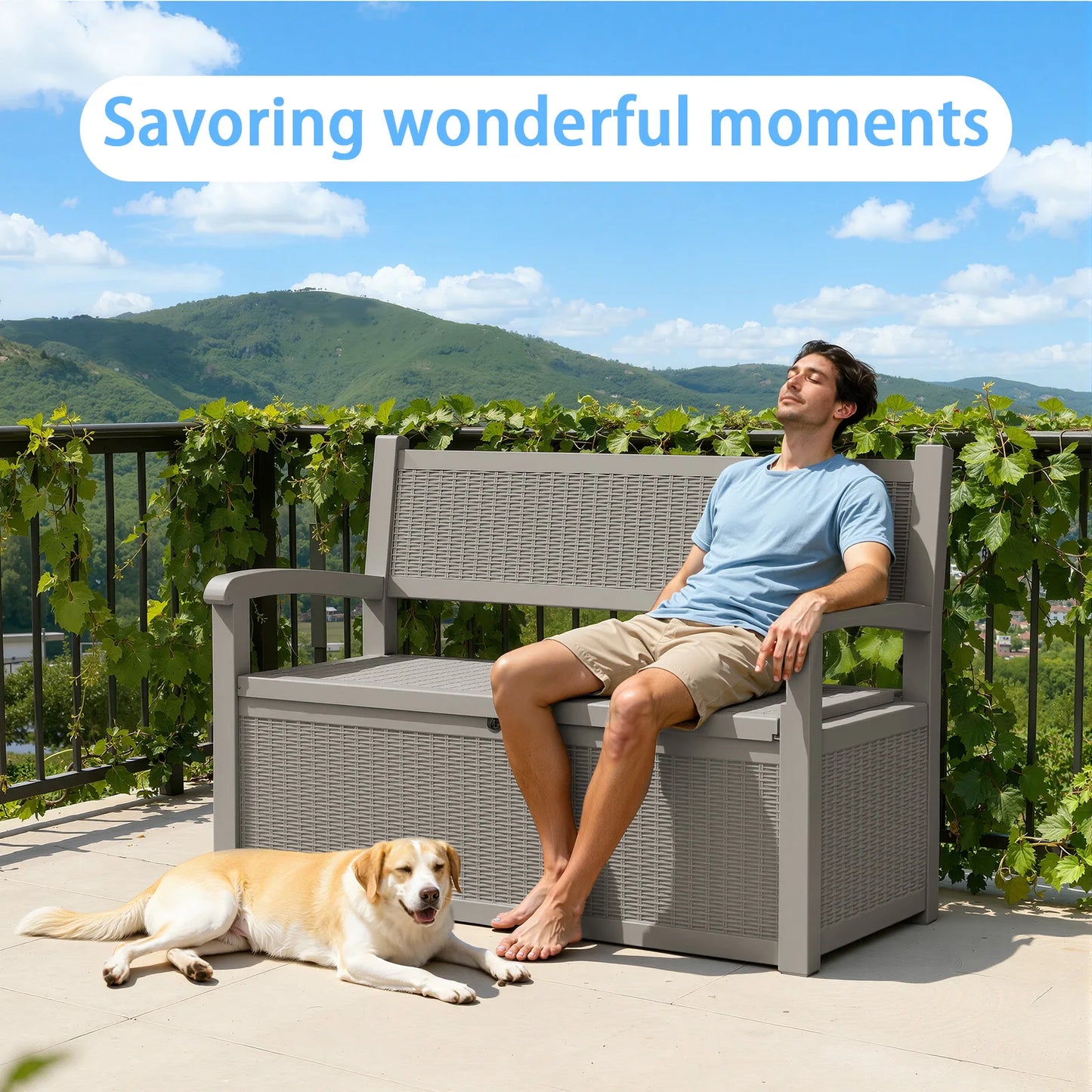 Outdoor Storage Bench with Rattan Look