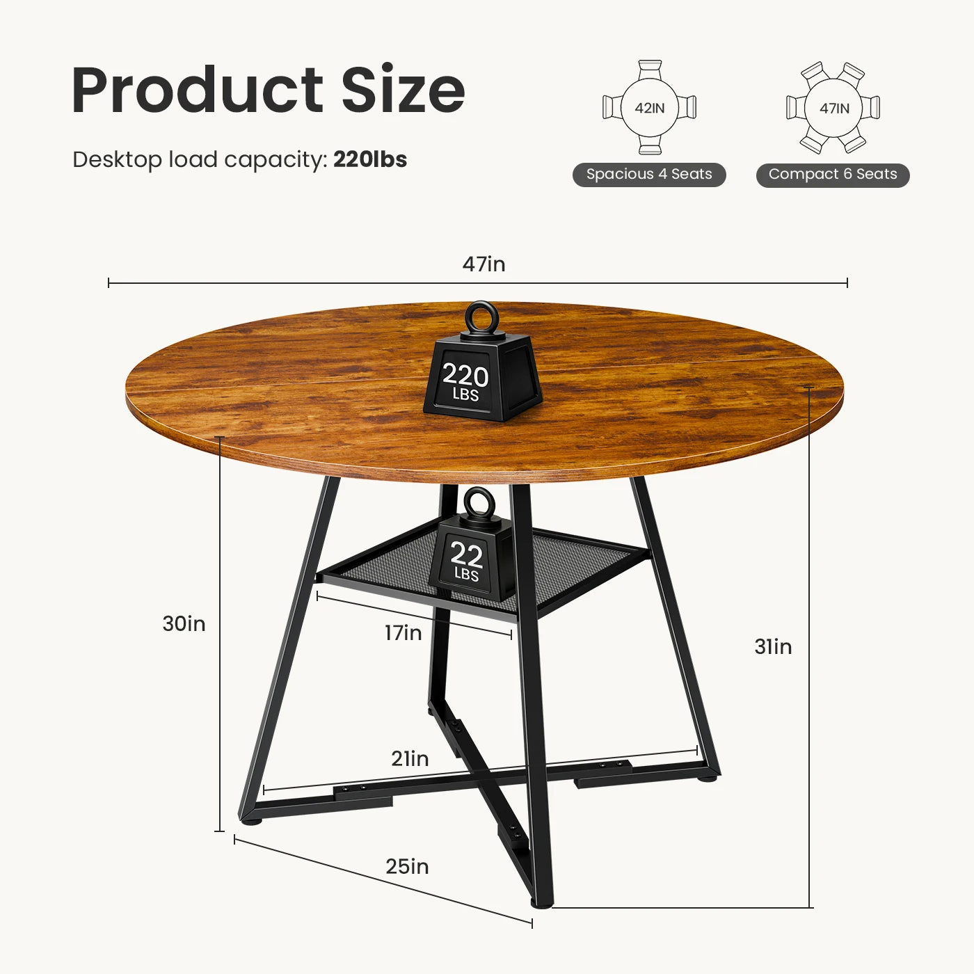 Round Dining Table for 4-6