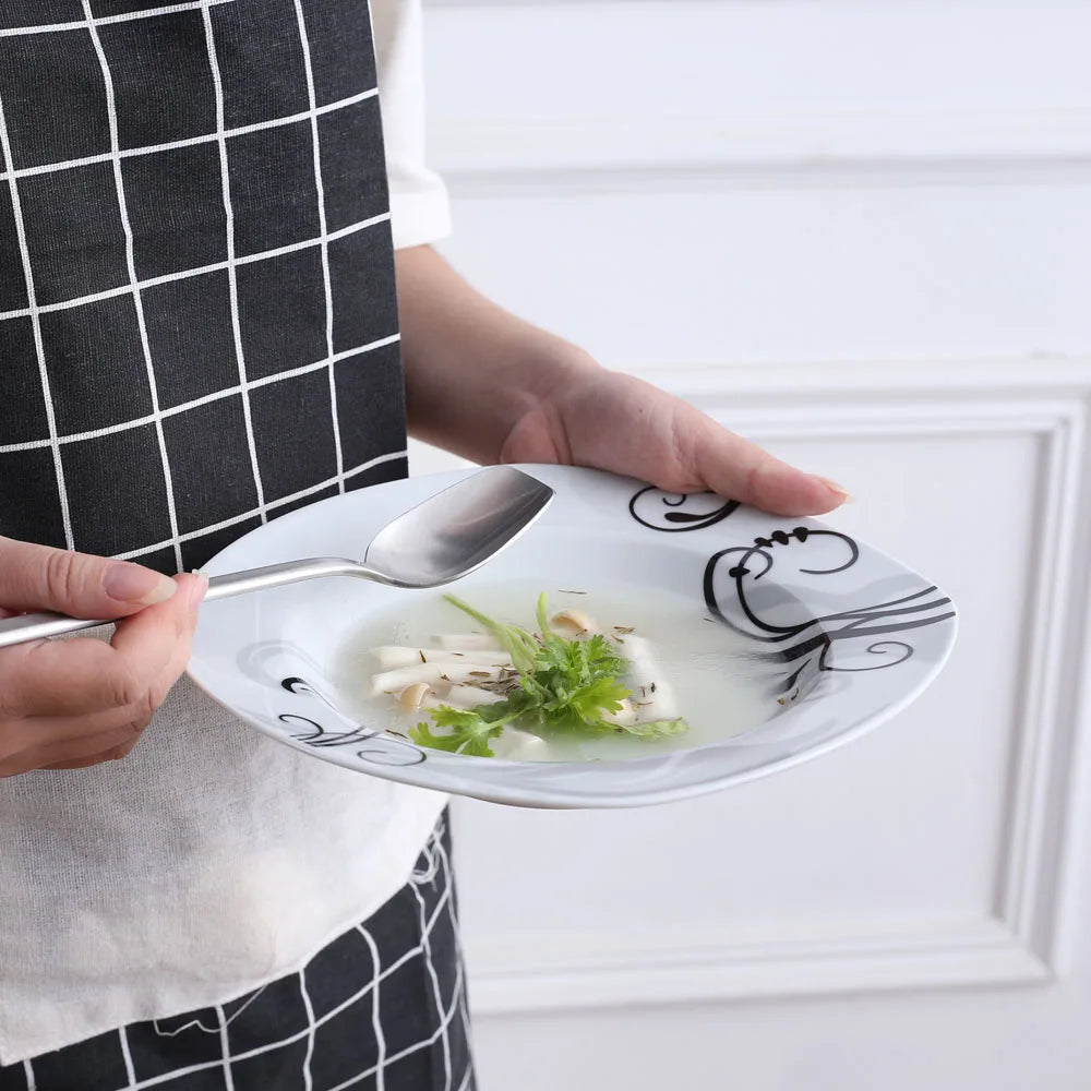 48-Piece Black Decals Dinner Combi-Set Porcelain Tableware