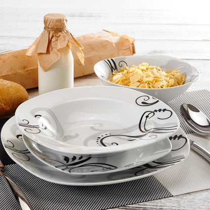 48-Piece Black Decals Dinner Combi-Set Porcelain Tableware