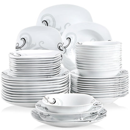 48-Piece Black Decals Dinner Combi-Set Porcelain Tableware