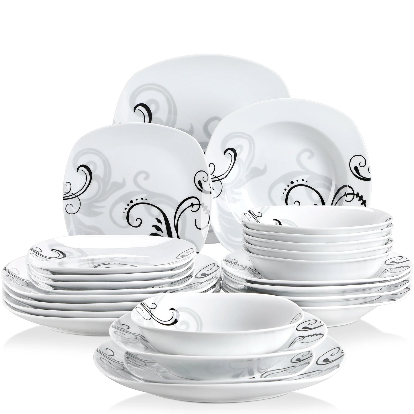48-Piece Black Decals Dinner Combi-Set Porcelain Tableware