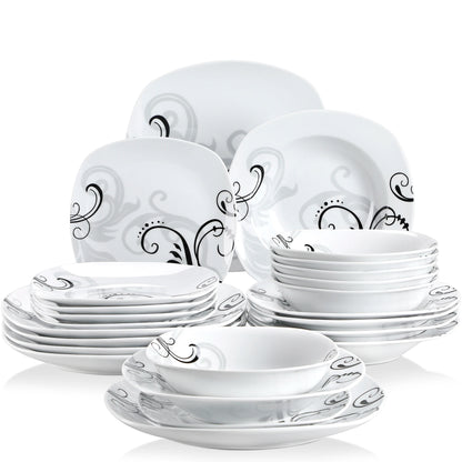48-Piece Black Decals Dinner Combi-Set Porcelain Tableware