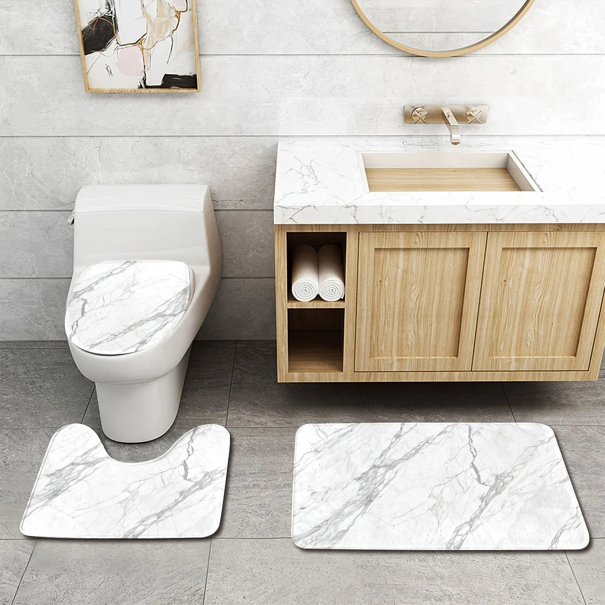3PCS Marble Bath Mat Set