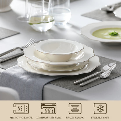16/32-PIECE Nordic European Golden Rim White Porcelain Tableware Set