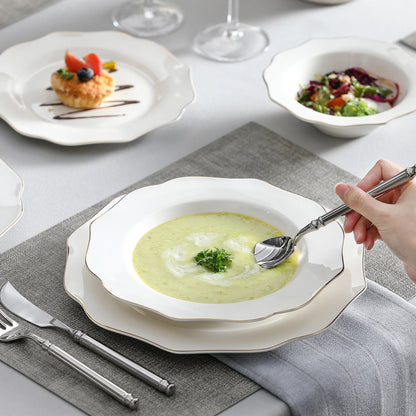 16/32-PIECE Nordic European Golden Rim White Porcelain Tableware Set