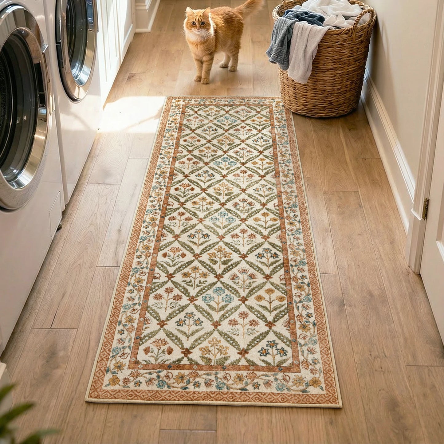 Washable Area Rug Vintage Botanical Kitchen Mat