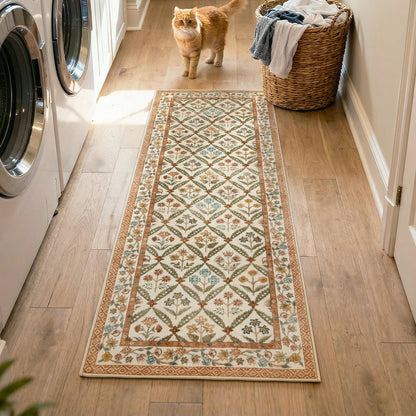 Washable Area Rug Vintage Botanical Kitchen Mat