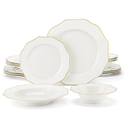 16/32-PIECE Nordic European Golden Rim White Porcelain Tableware Set