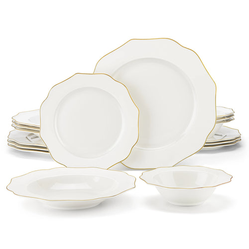 16/32-PIECE Nordic European Golden Rim White Porcelain Tableware Set