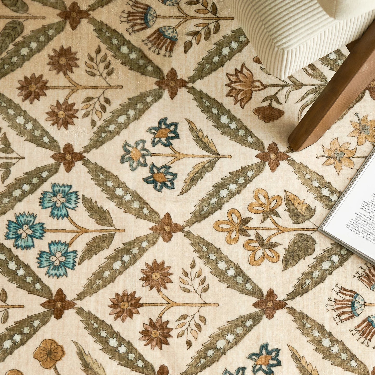 Washable Area Rug Vintage Botanical Kitchen Mat