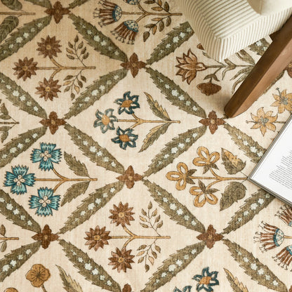 Washable Area Rug Vintage Botanical Kitchen Mat