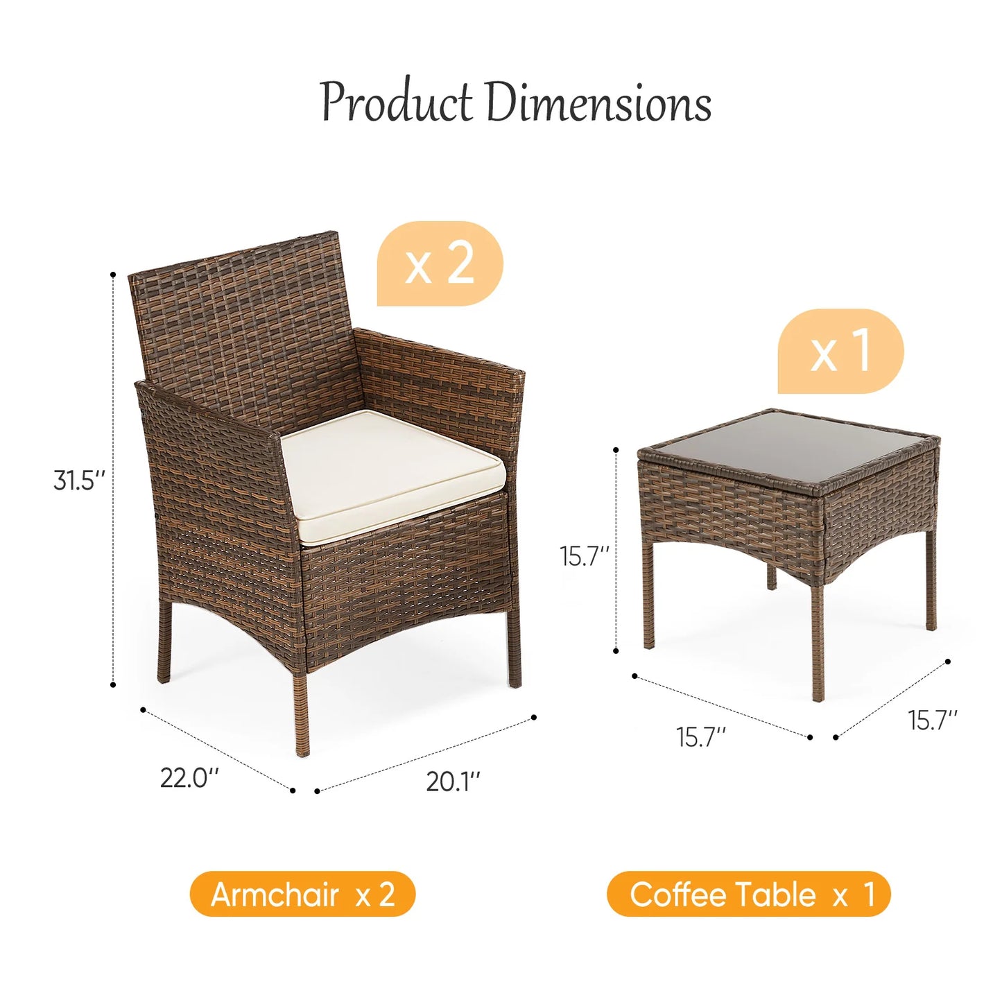 3 Pieces Outdoor Patio Furniture Set