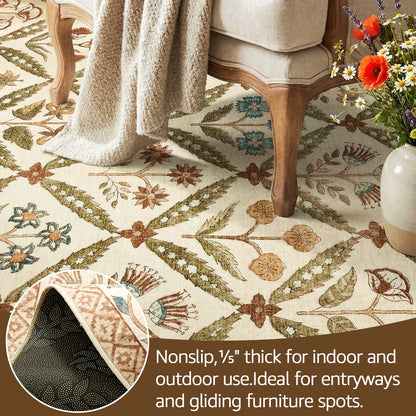 Washable Area Rug Vintage Botanical Kitchen Mat