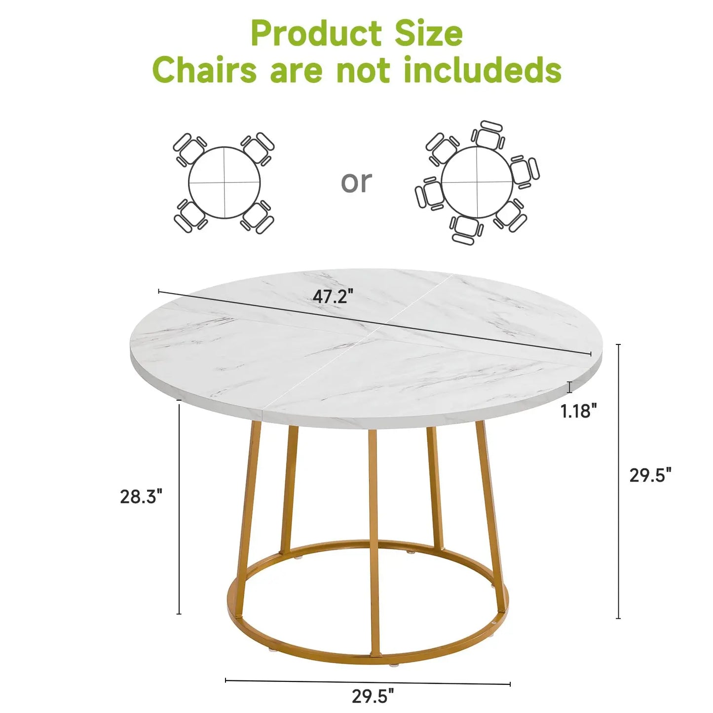 Round Dining Table - Wooden Faux Marble Top & Gold Base Design