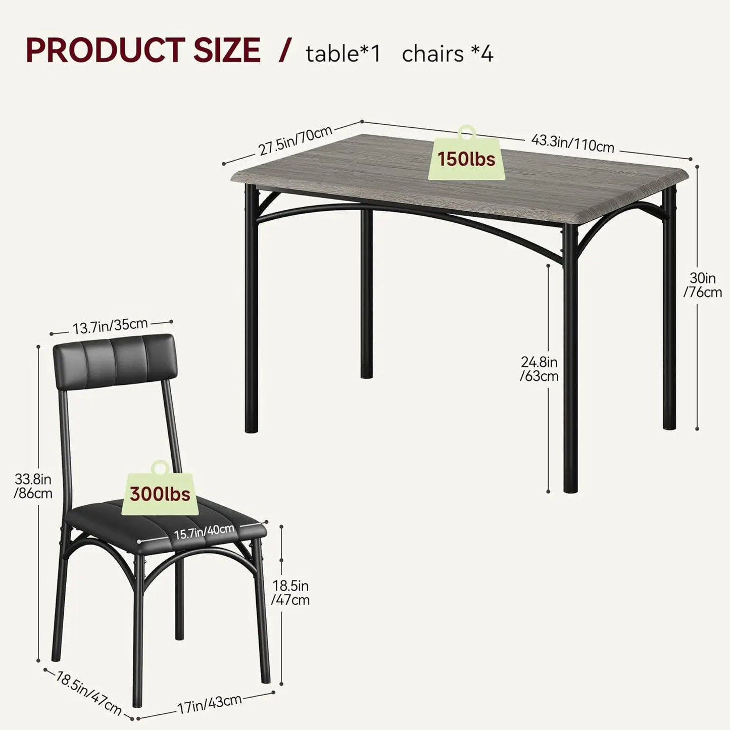 5 Piece Dining Table Set for 4