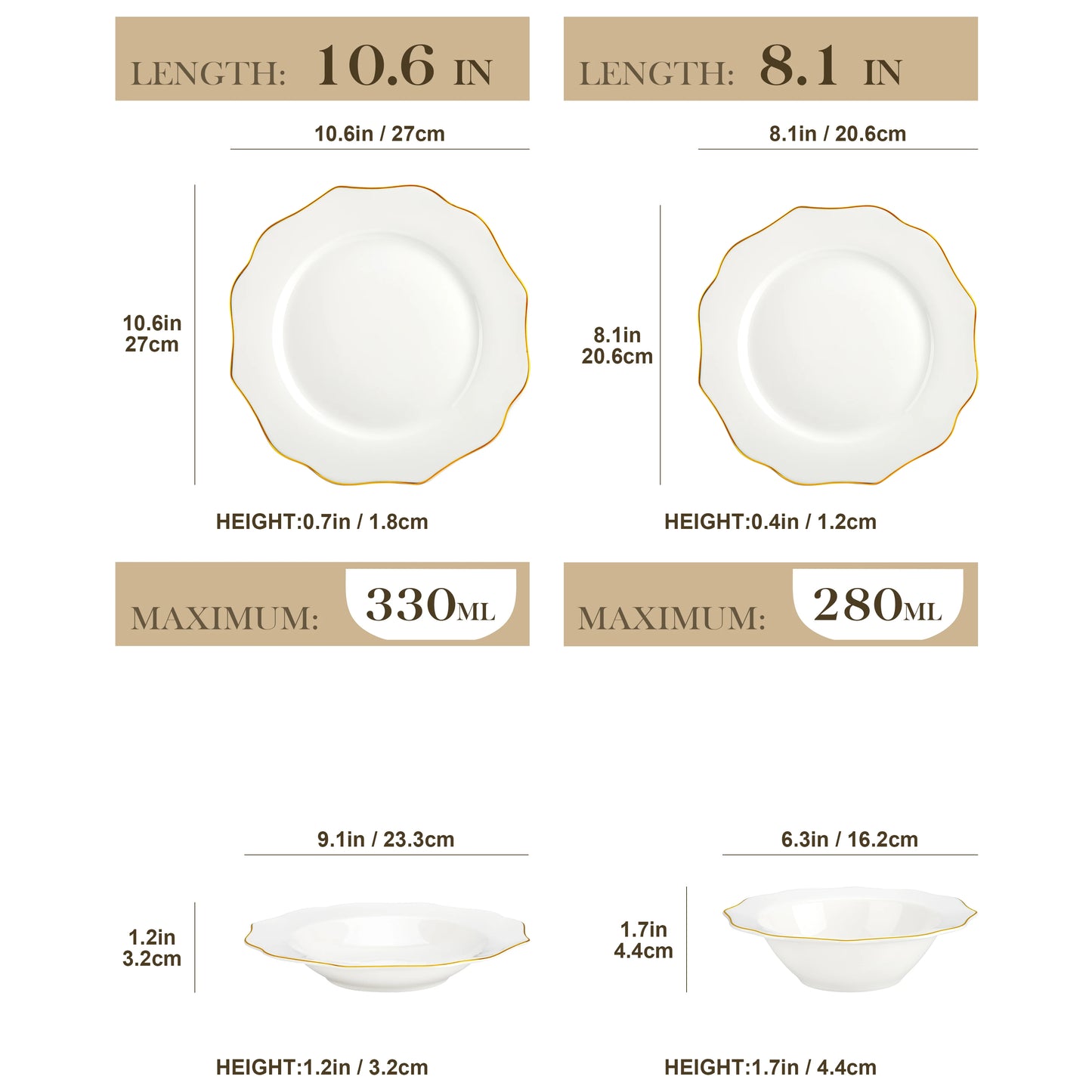 16/32-PIECE Nordic European Golden Rim White Porcelain Tableware Set