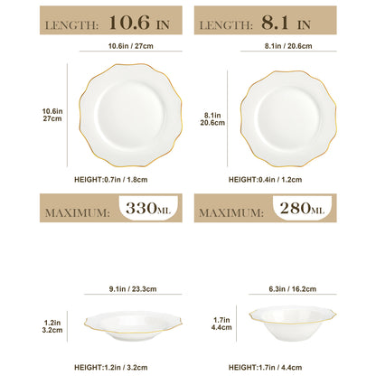16/32-PIECE Nordic European Golden Rim White Porcelain Tableware Set