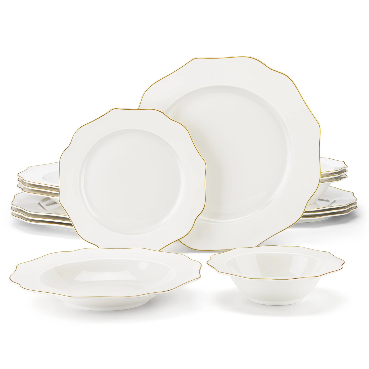 16/32-PIECE Nordic European Golden Rim White Porcelain Tableware Set
