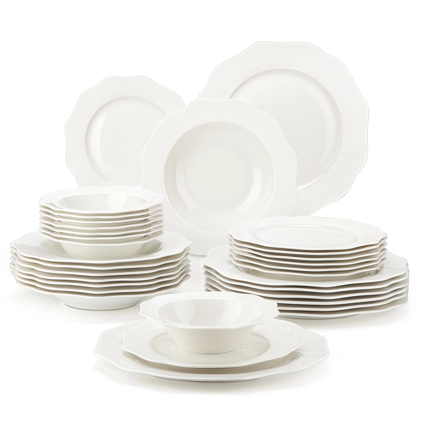 16/32-PIECE Nordic European Golden Rim White Porcelain Tableware Set