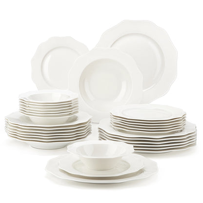 16/32-PIECE Nordic European Golden Rim White Porcelain Tableware Set
