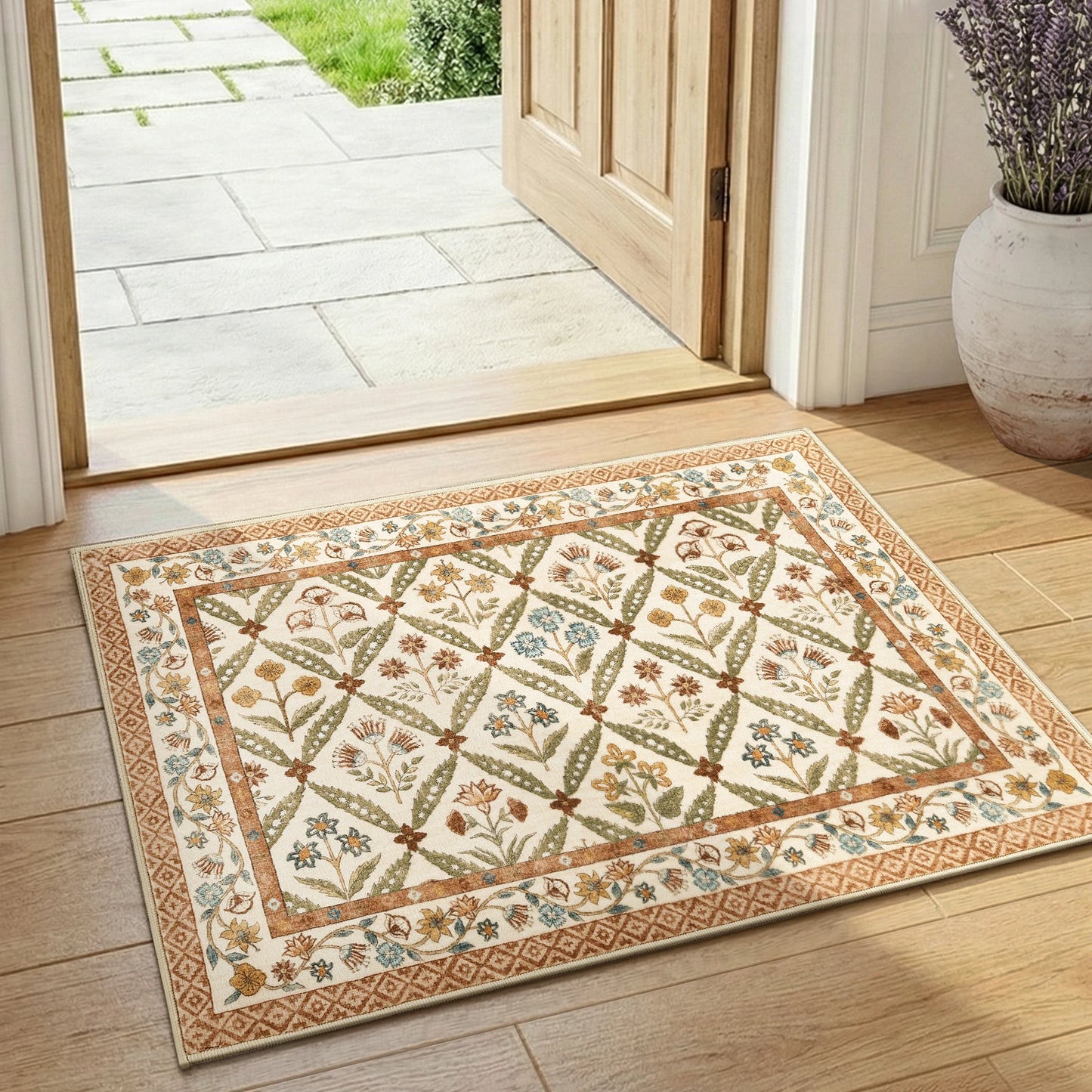 Washable Area Rug Vintage Botanical Kitchen Mat
