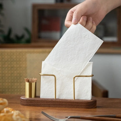 Walnut Wood & Brass 2-in-1 Napkin Holder with Toothpick Dispenser
