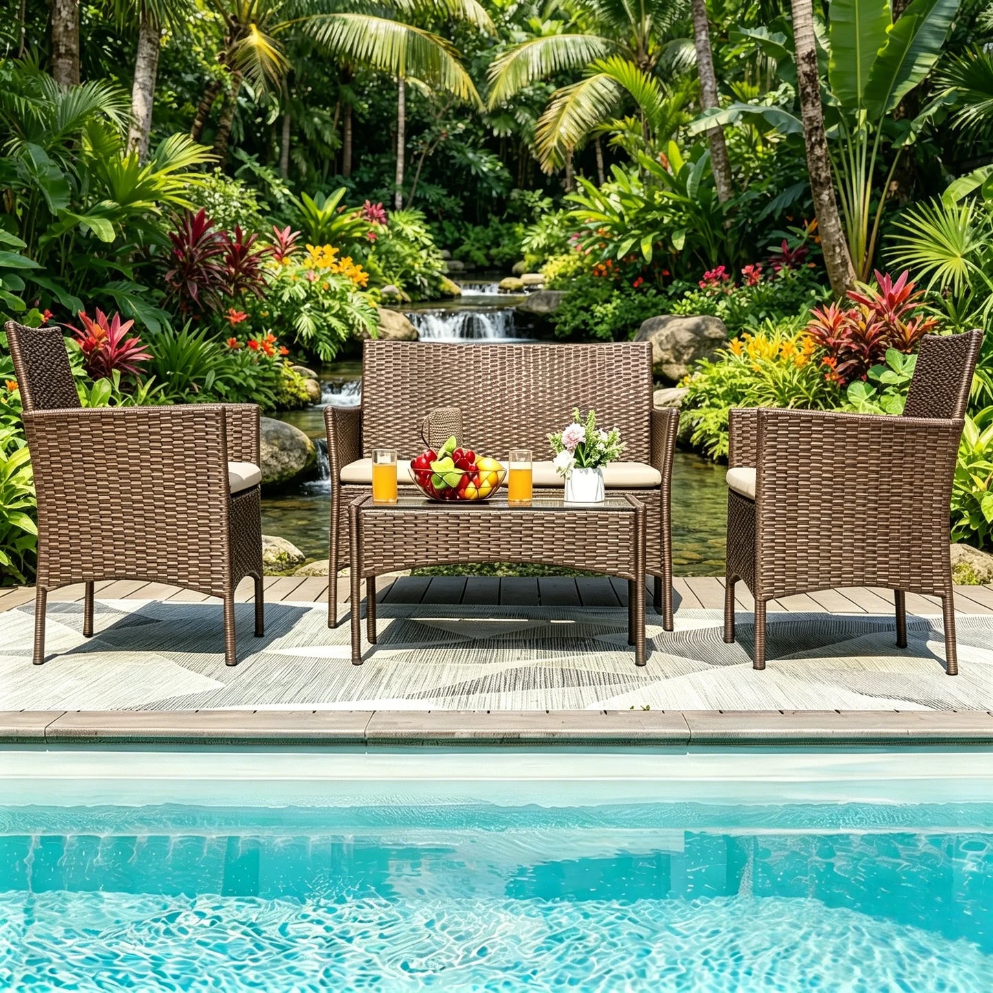 4-Piece Outdoor Rattan Patio Furniture Set
