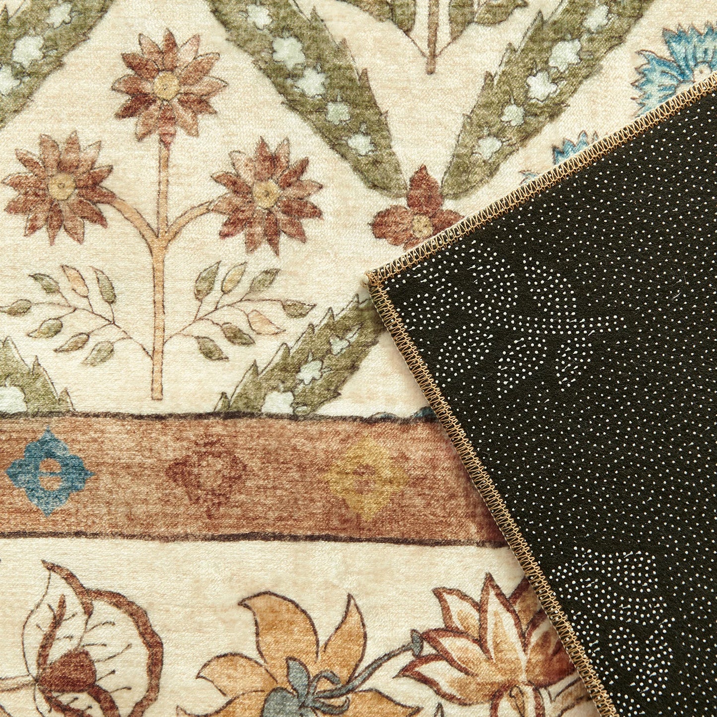 Washable Area Rug Vintage Botanical Kitchen Mat