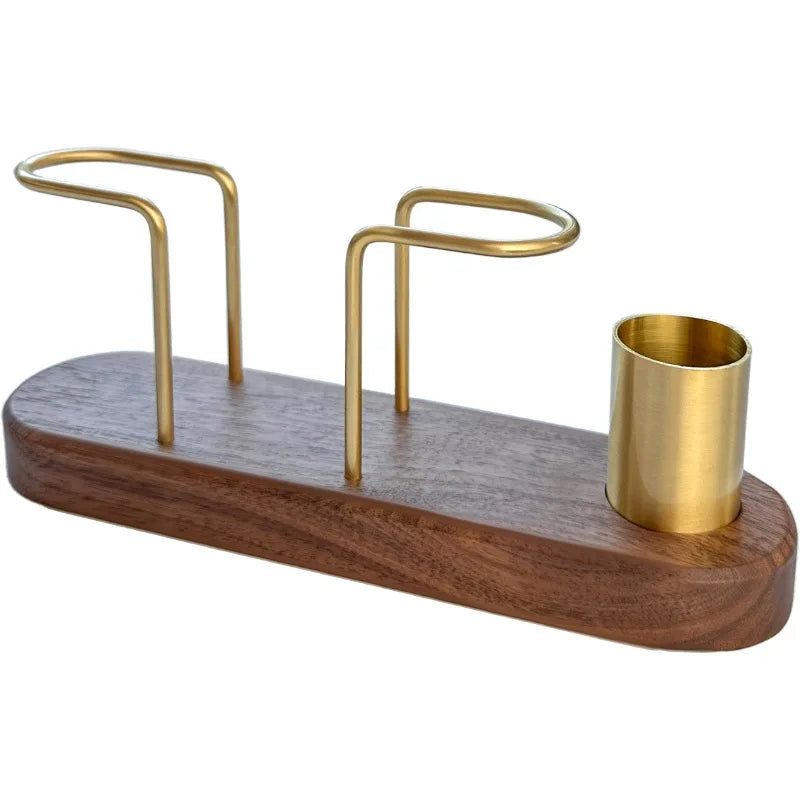 Walnut Wood & Brass 2-in-1 Napkin Holder with Toothpick Dispenser