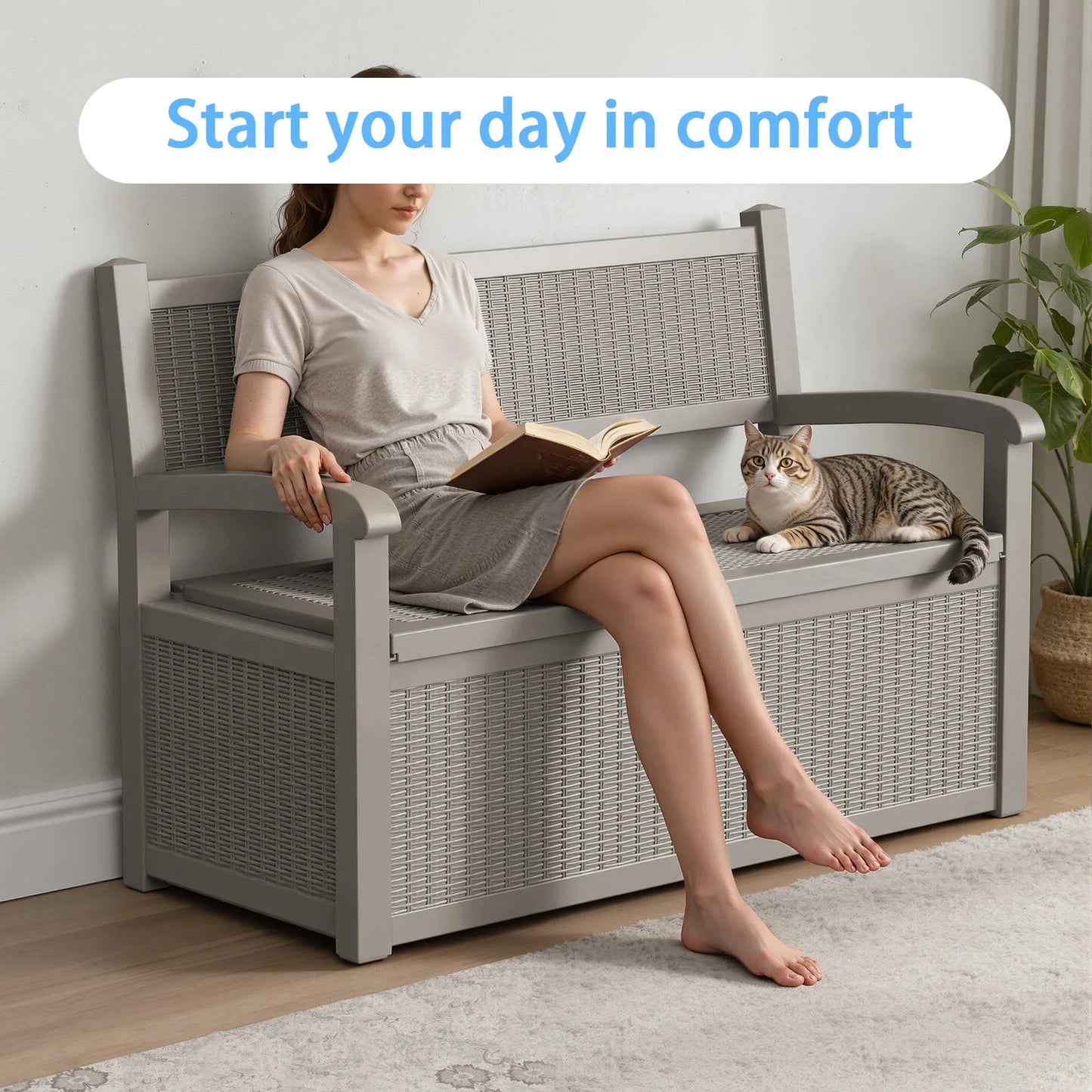 Outdoor Storage Bench with Rattan Look