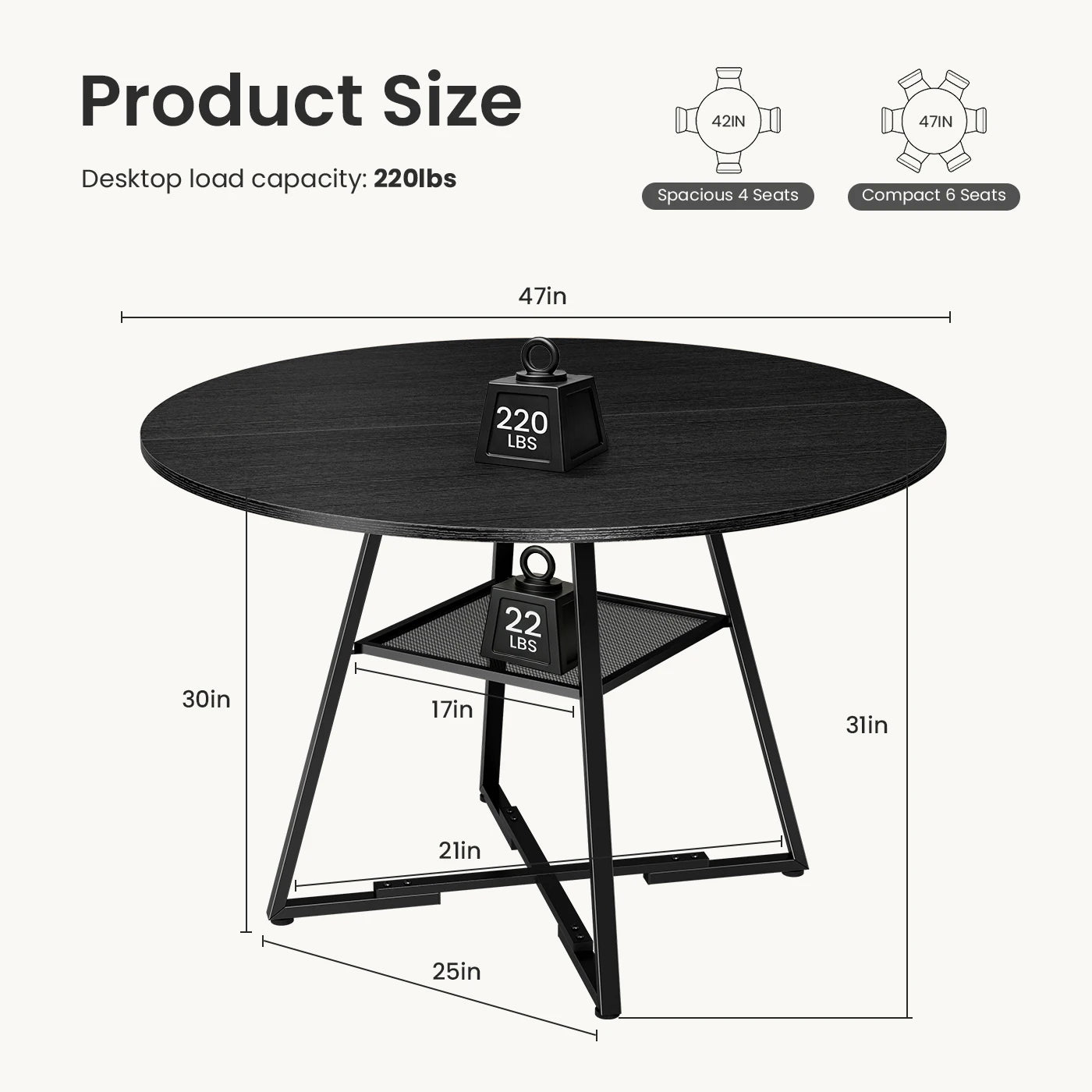 Round Dining Table for 4-6
