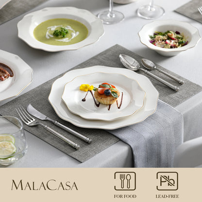 16/32-PIECE Nordic European Golden Rim White Porcelain Tableware Set
