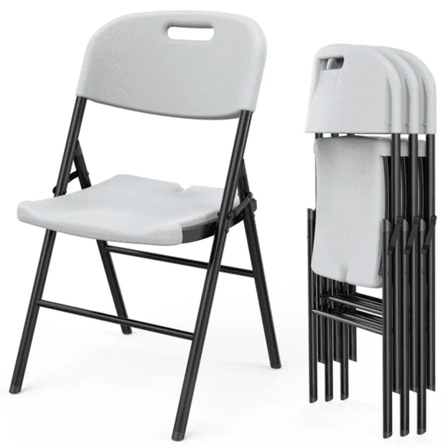 4 Pack Plastic Folding Chairs White and Black