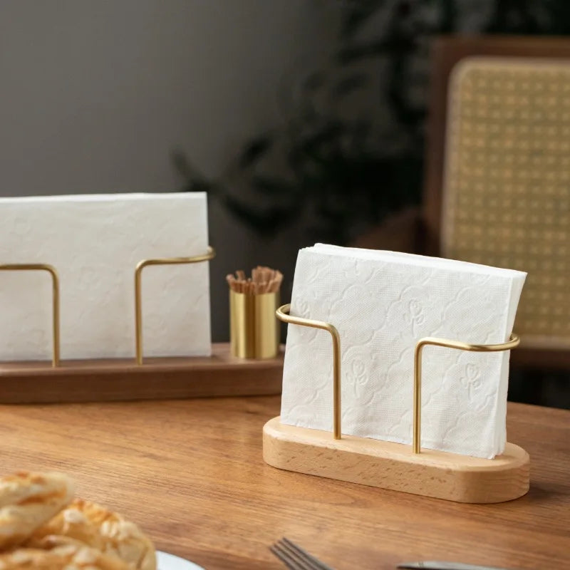 Walnut Wood & Brass 2-in-1 Napkin Holder with Toothpick Dispenser