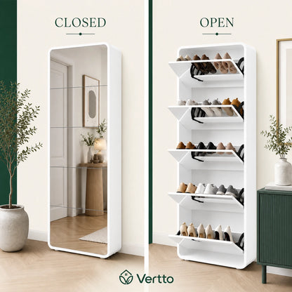 Mirror Shoe Storage Cabinet 5 Drawers