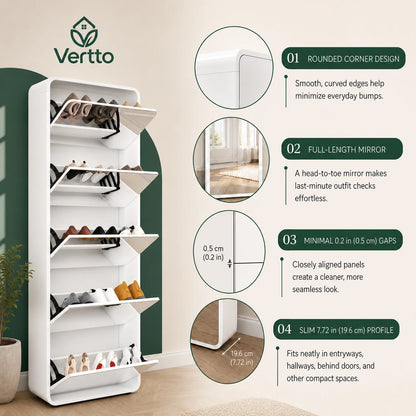 Mirror Shoe Storage Cabinet 5 Drawers