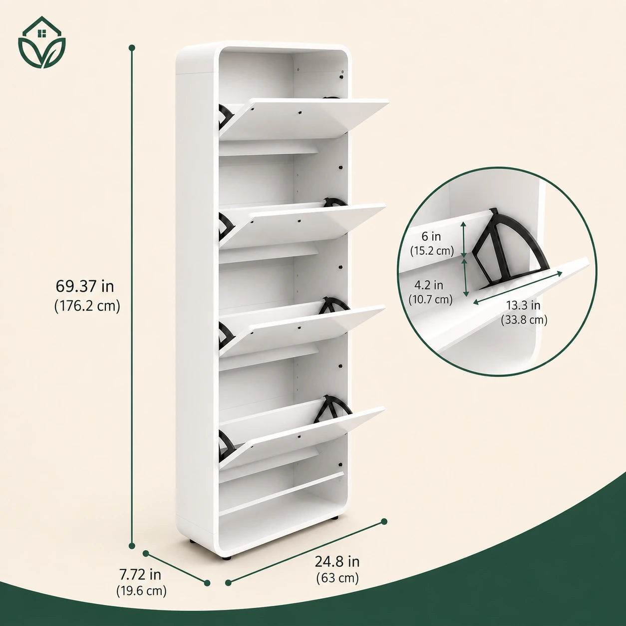 Mirror Shoe Storage Cabinet 5 Drawers