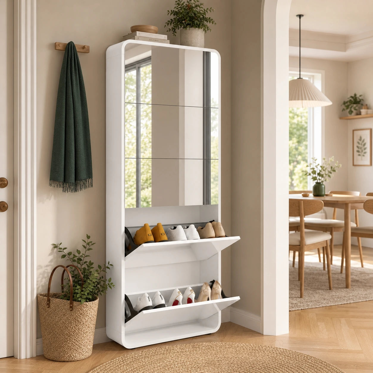 Mirror Shoe Storage Cabinet 5 Drawers